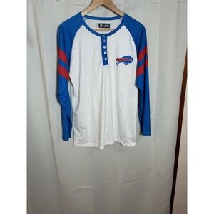 NFL Buffalo Bills Men's Large Raglan‎ Henley Long Sleeve Tee Red Blue Stripes